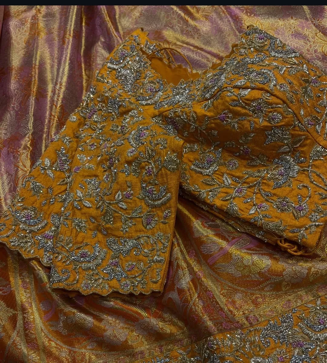 Mustard Yellow Embroidered Bridal Silk Saree with Heavy Zardozi Blouse