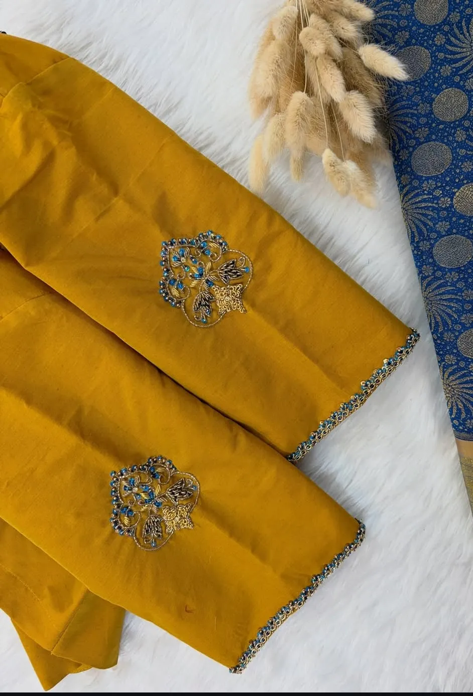 Mustard Yellow Maggam Work Readymade Blouse
