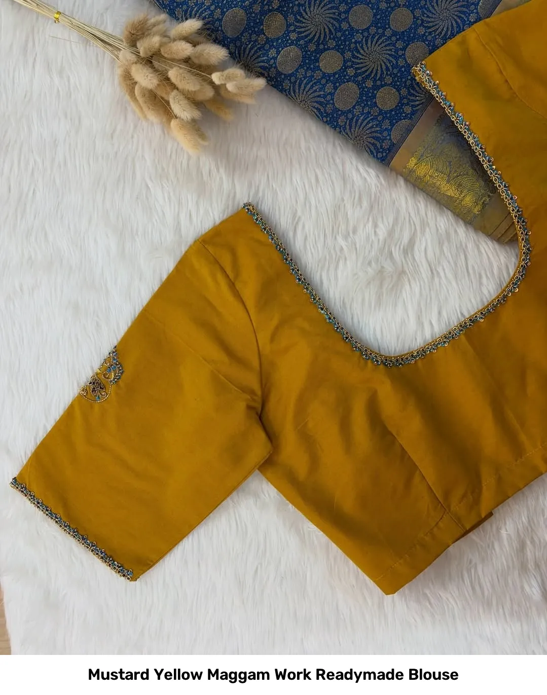 Mustard Yellow Maggam Work Readymade Blouse 2