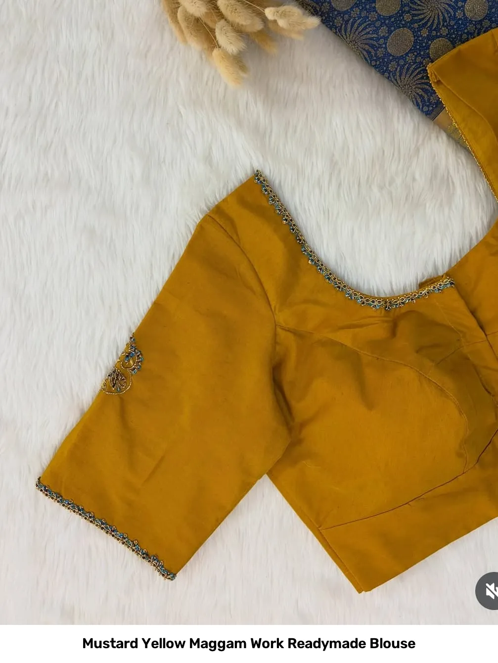 Mustard Yellow Maggam Work Readymade Blouse 3