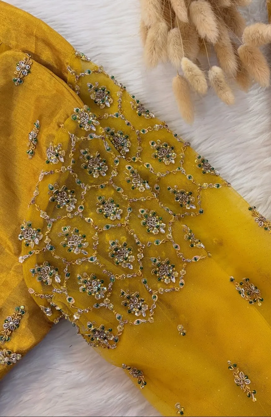 Mustard Yellow Silk Cutout Back Designer Blouse