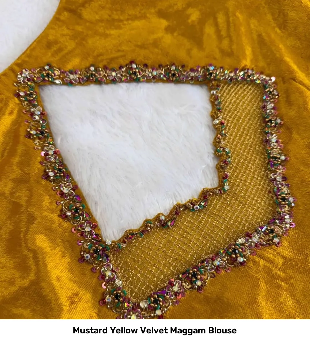 Mustard Yellow Velvet Maggam Blouse 2