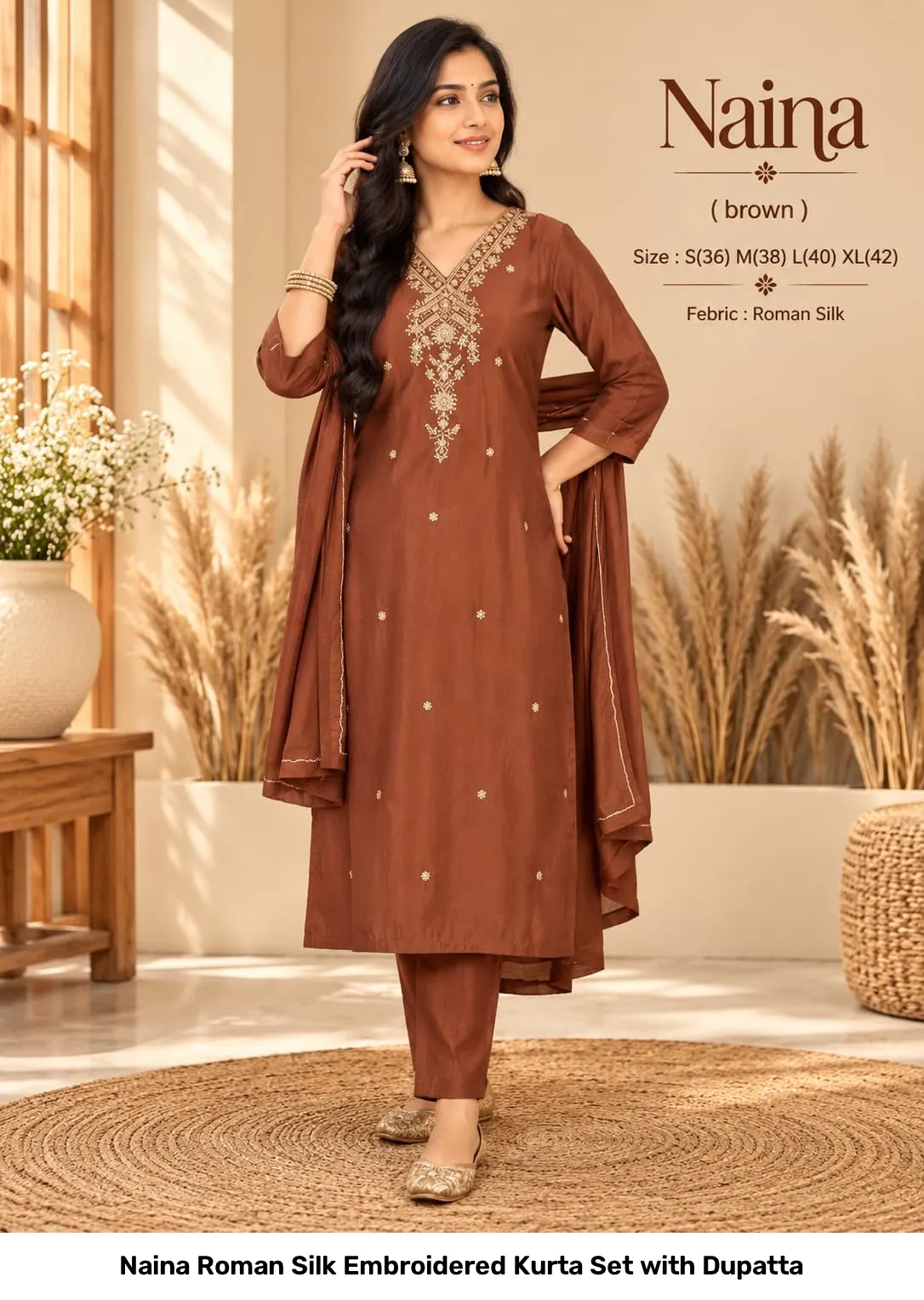 Naina Roman Silk Embroidered Kurta Set with Dupatta 6