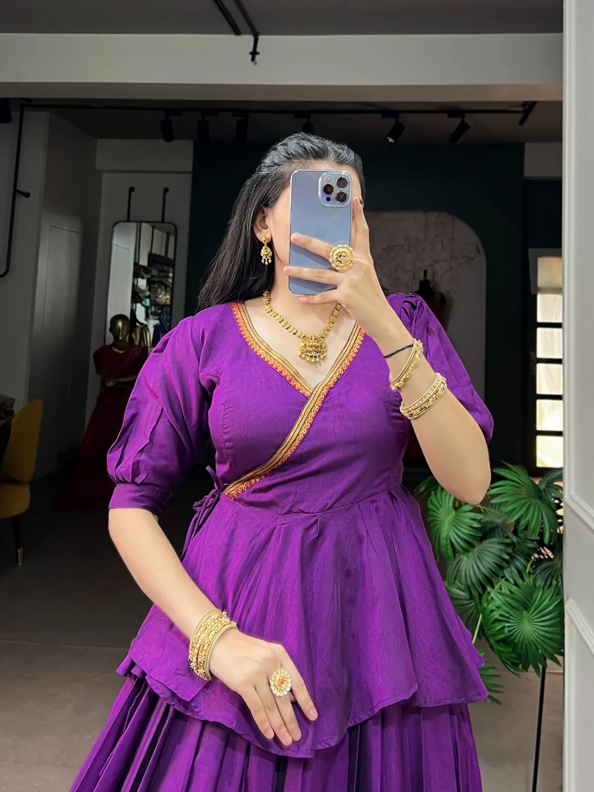 Narayanpet Cotton Lehenga with Angrakha Peplum Blouse