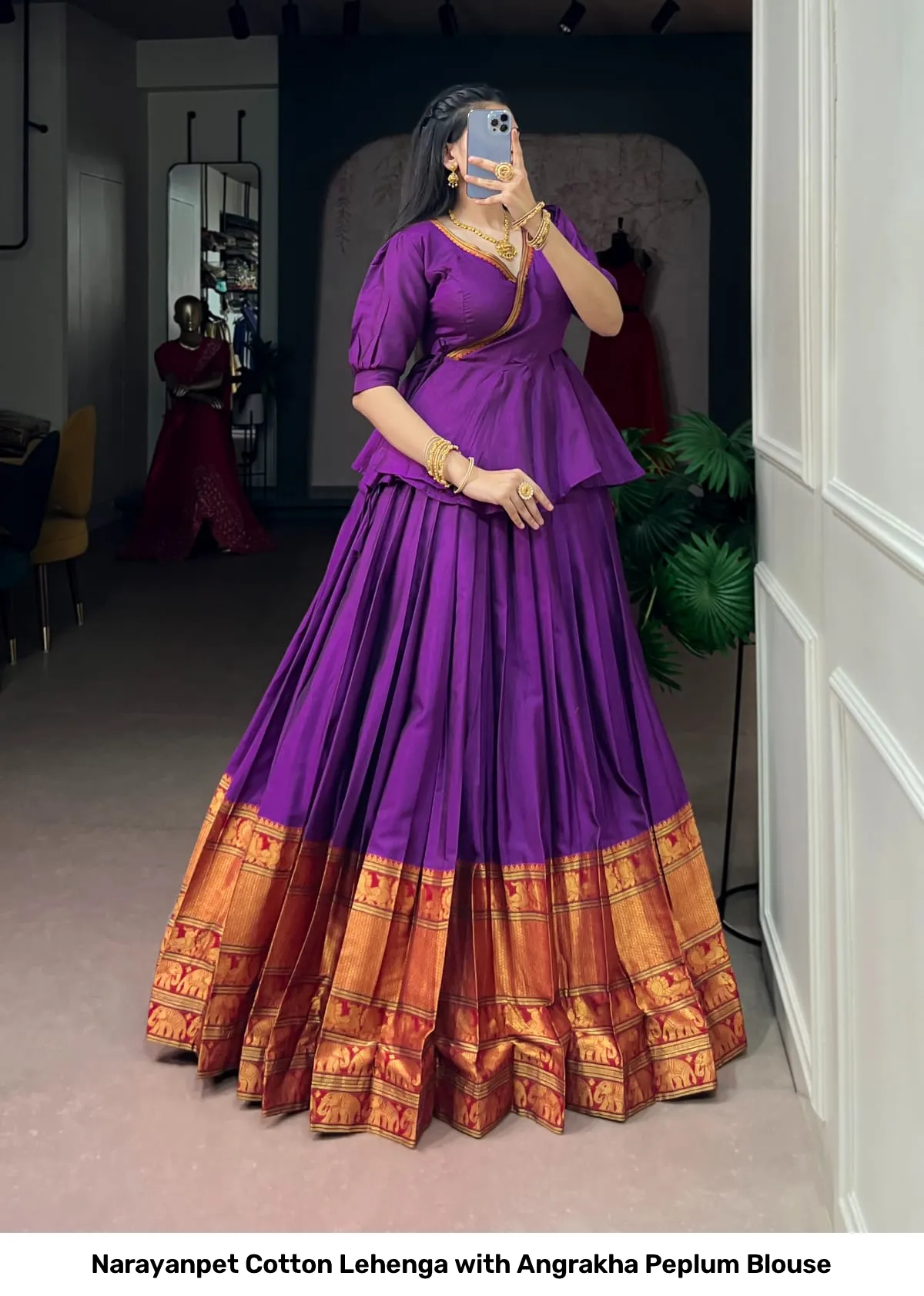 Narayanpet Cotton Lehenga with Angrakha Peplum Blouse 2