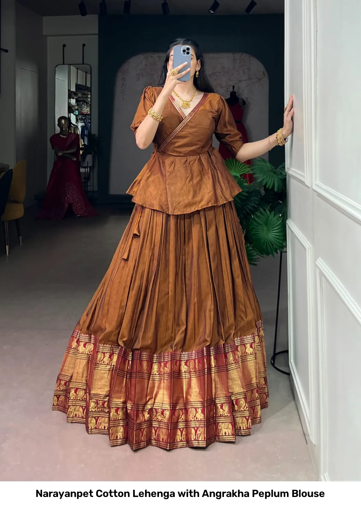 Narayanpet Cotton Lehenga with Angrakha Peplum Blouse 3