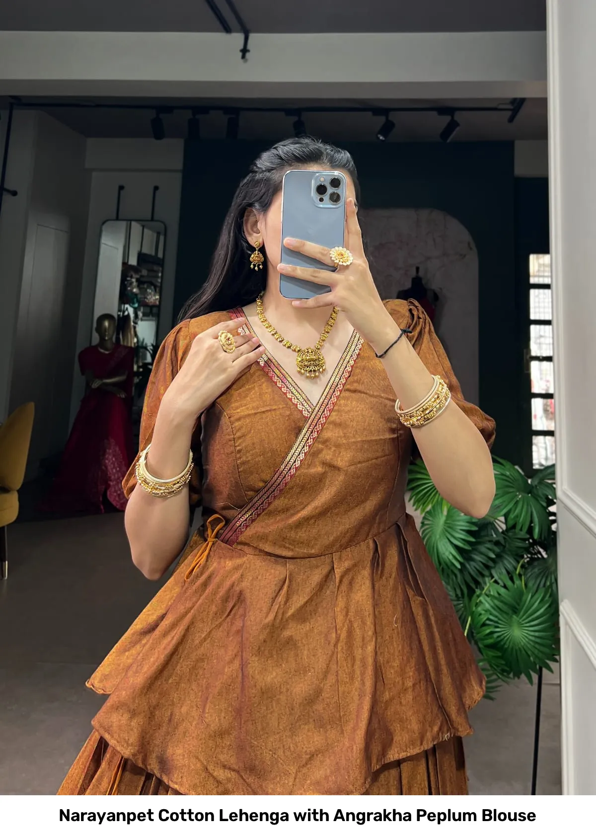 Narayanpet Cotton Lehenga with Angrakha Peplum Blouse 4