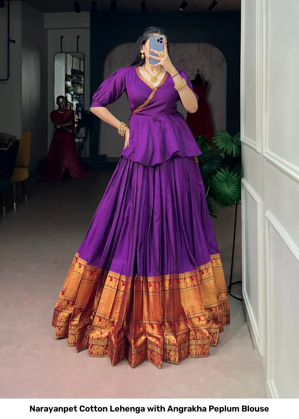 Narayanpet Cotton Lehenga with Angrakha Peplum Blouse 5
