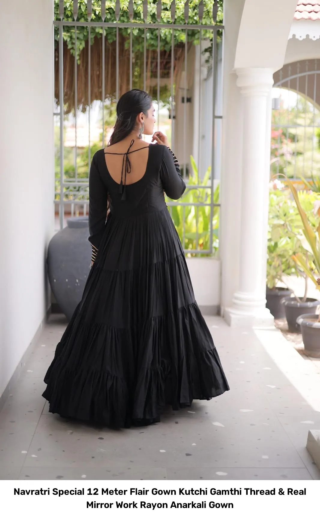 Navratri Special 12 Meter Flair Gown – Kutchi Gamthi Thread & Real Mirror Work Rayon Anarkali Gown 5