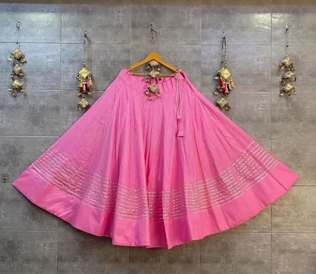 Navratri Special Rayon Cotton 5-Line Tar Chaniya with Blouse Fabric | Fully Stitched 5-Meter Gota Border Garba Ghagra Skirt (Canvas & Lining)