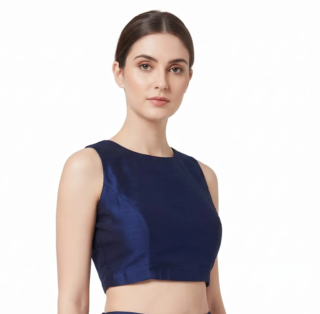 Navy Blue Sleeveless Silk Blouse