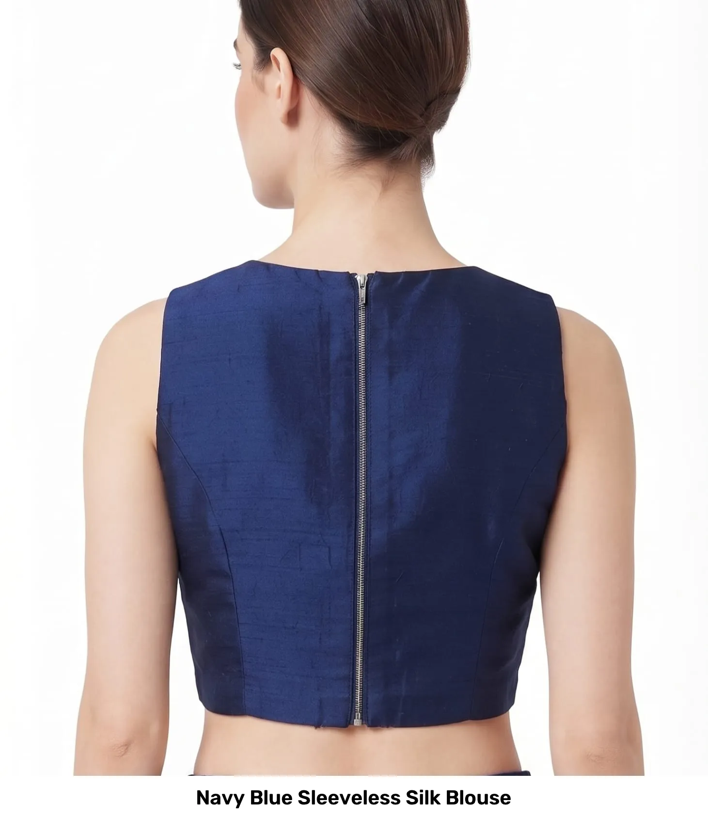 Navy Blue Sleeveless Silk Blouse 2