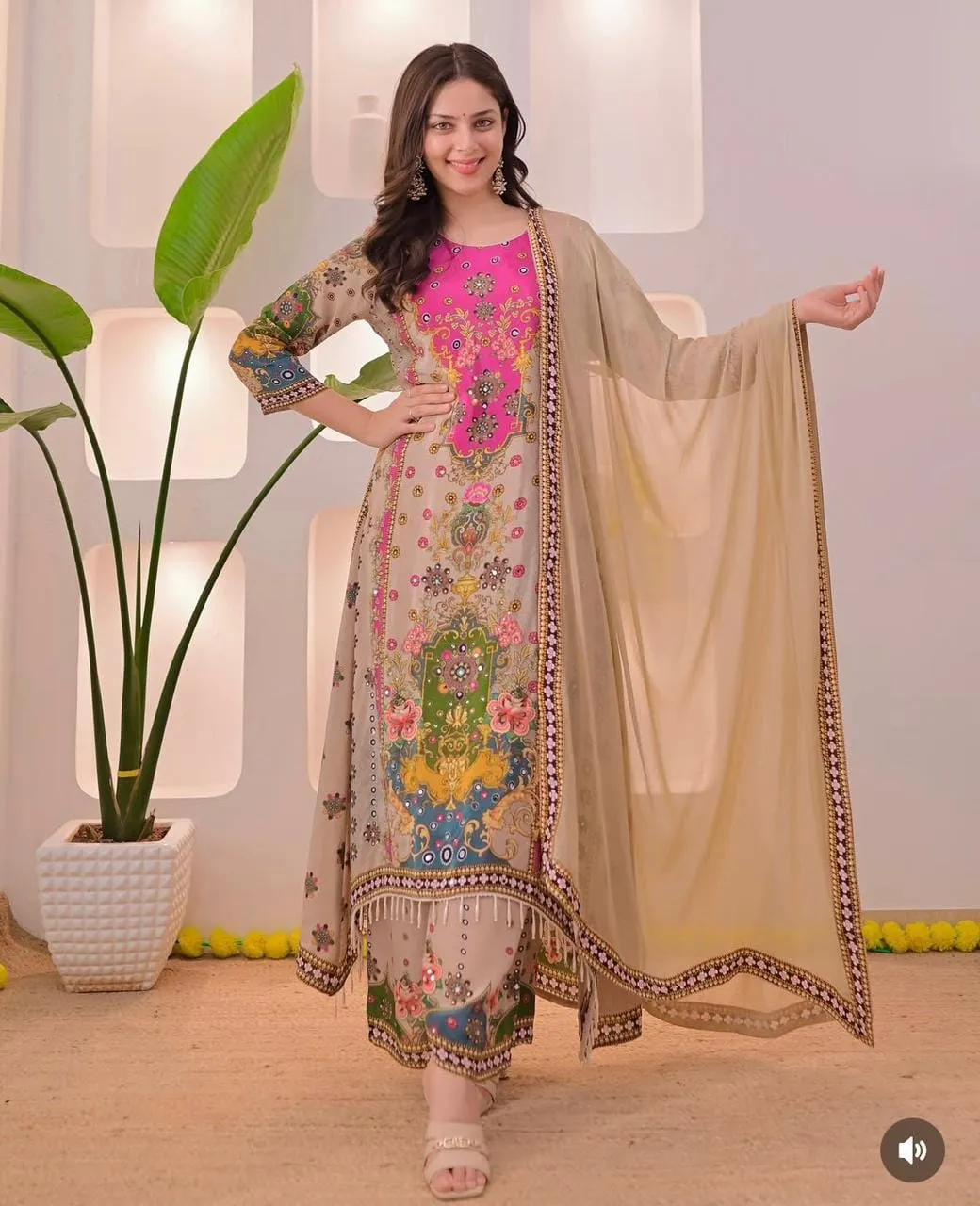Noori Muslin Cotton Anarkali Palazzo Set