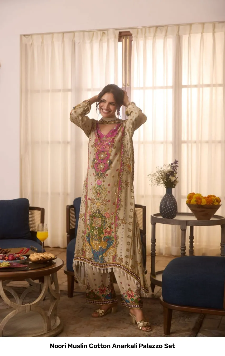 Noori Muslin Cotton Anarkali Palazzo Set 3