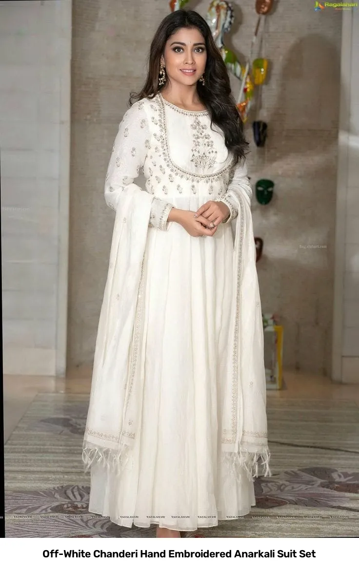 Off-White Chanderi Hand Embroidered Anarkali Suit Set 2