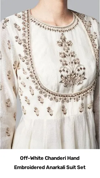 Off-White Chanderi Hand Embroidered Anarkali Suit Set 3