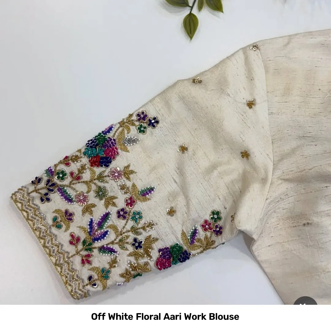 Off White Floral Aari Work Blouse 3
