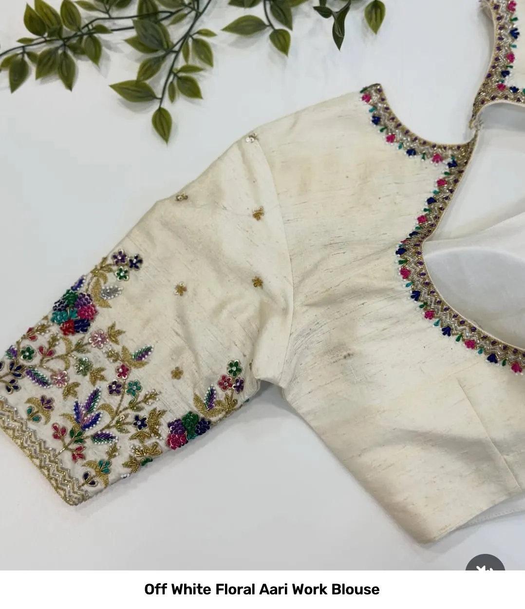 Off White Floral Aari Work Blouse 4