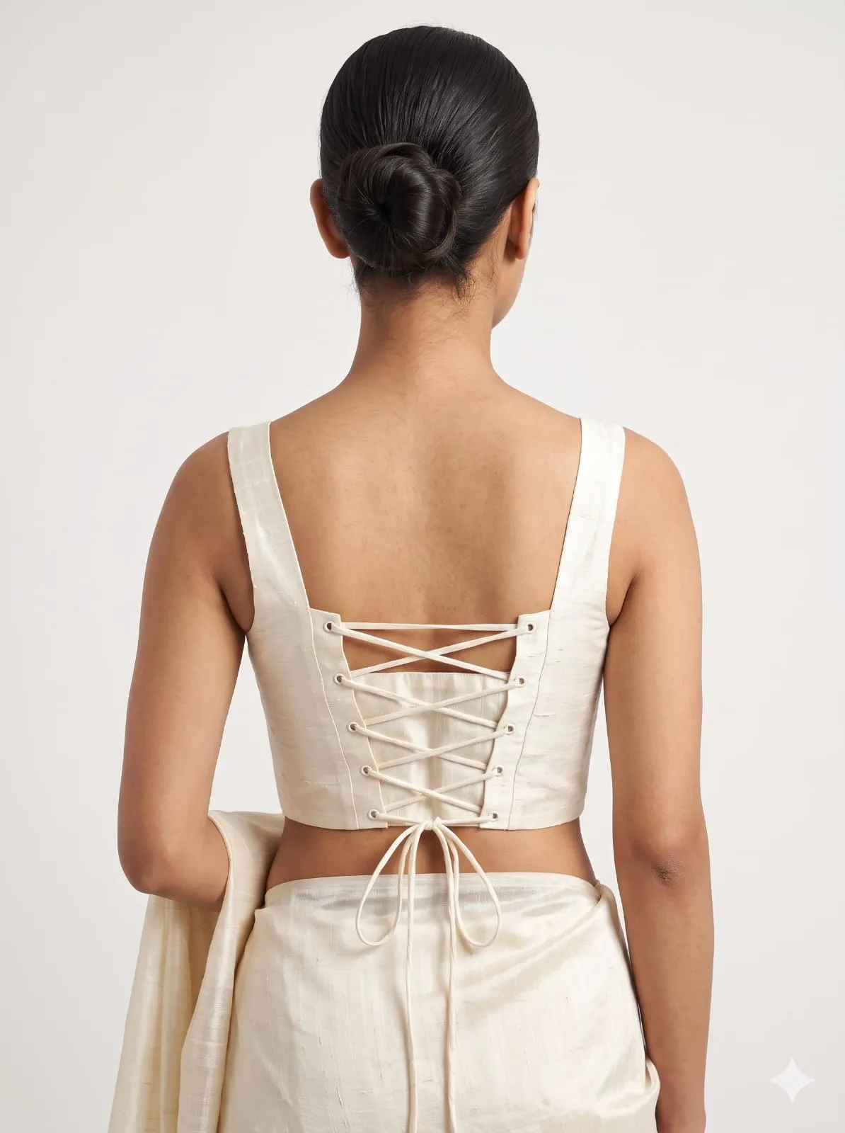Off-White Raw Silk Corset Blouse Lace-Up Back