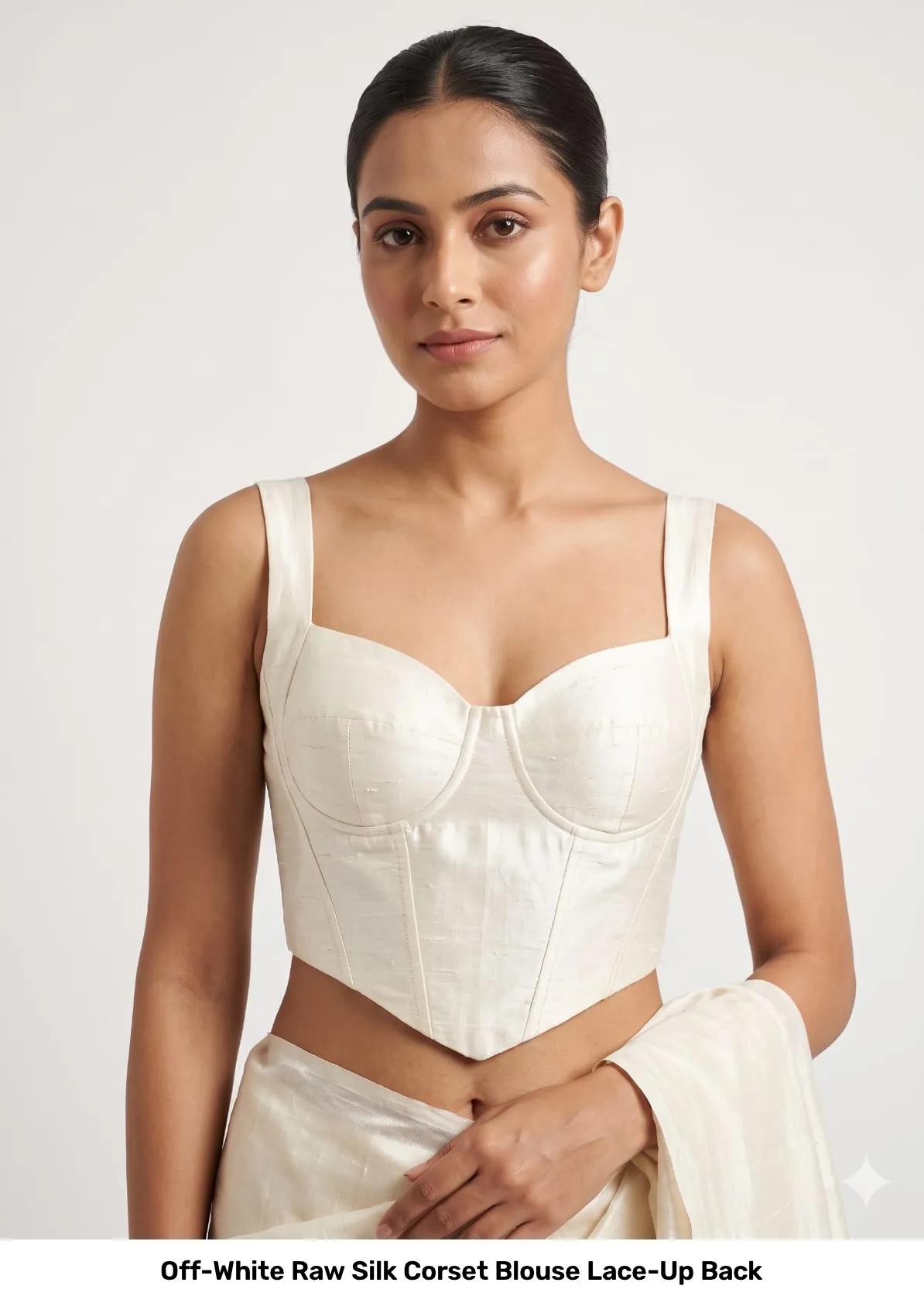 Off-White Raw Silk Corset Blouse Lace-Up Back 2