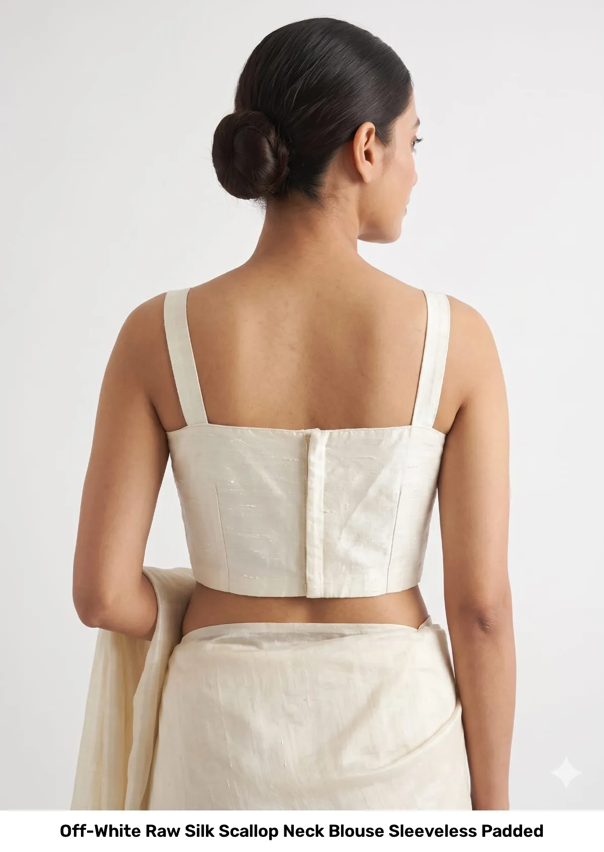 Off-White Raw Silk Scallop Neck Blouse Sleeveless Padded 2