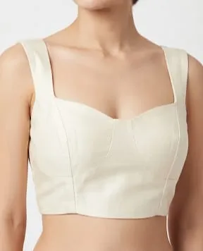 Off White Sweetheart Neck Silk Blouse