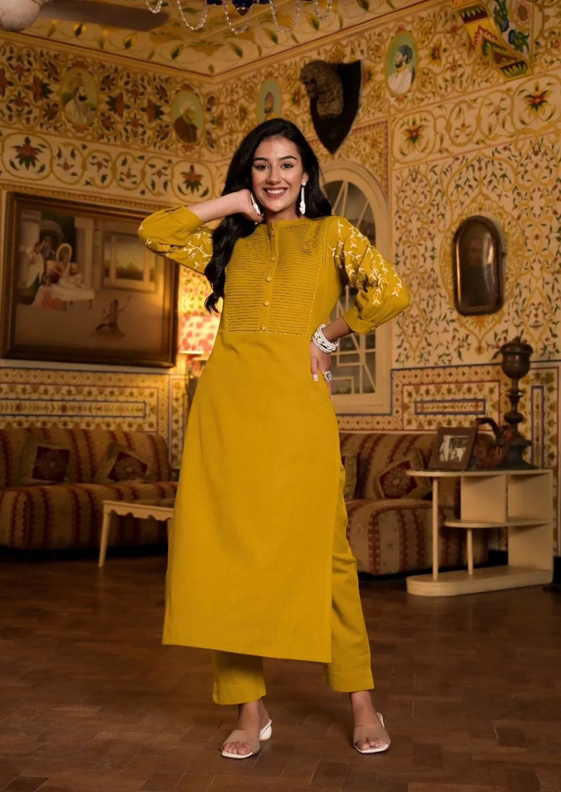 Office Wear Embroidered Cotton Kurta Set