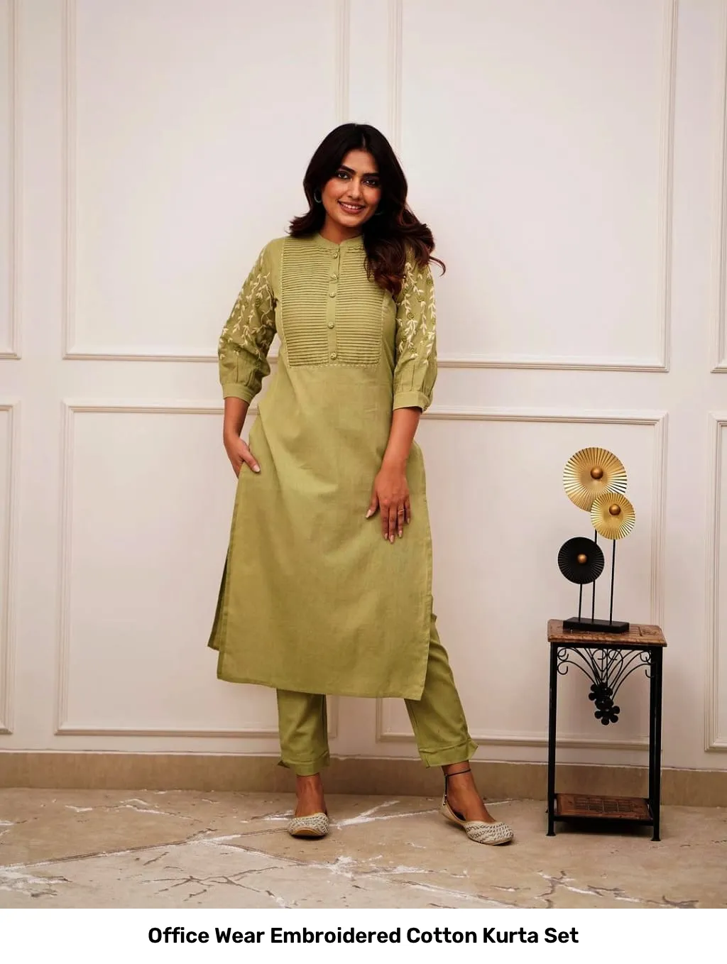 Office Wear Embroidered Cotton Kurta Set 18