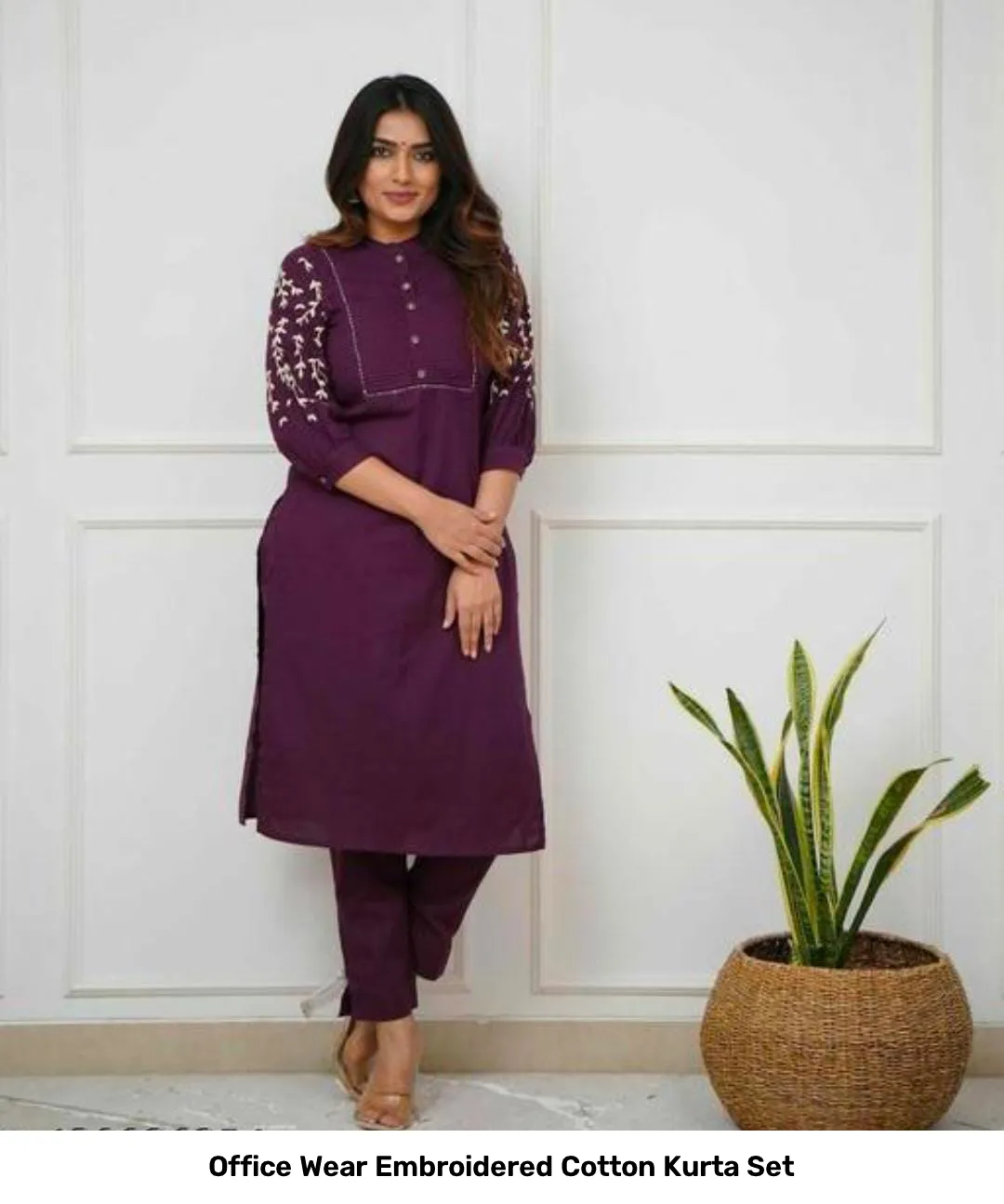 Office Wear Embroidered Cotton Kurta Set 20