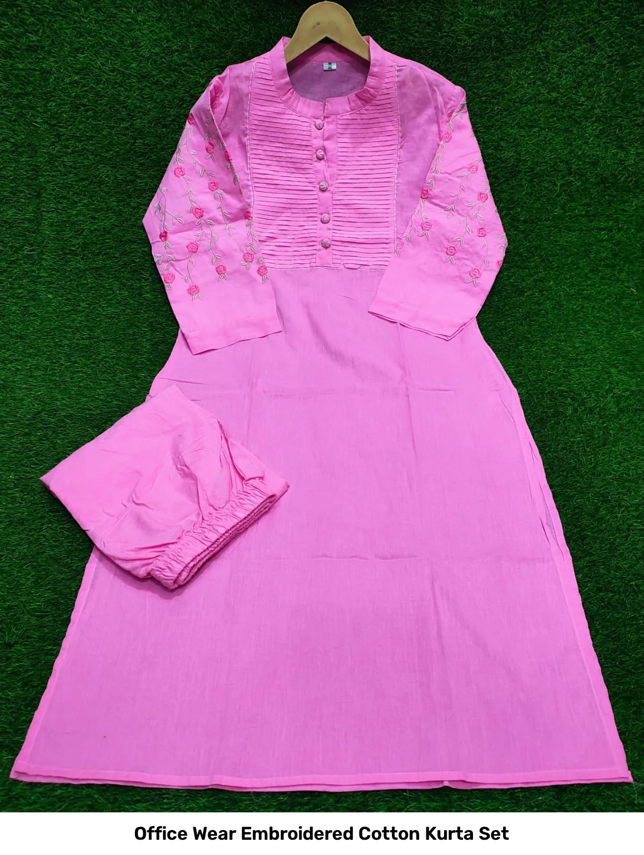 Office Wear Embroidered Cotton Kurta Set 21