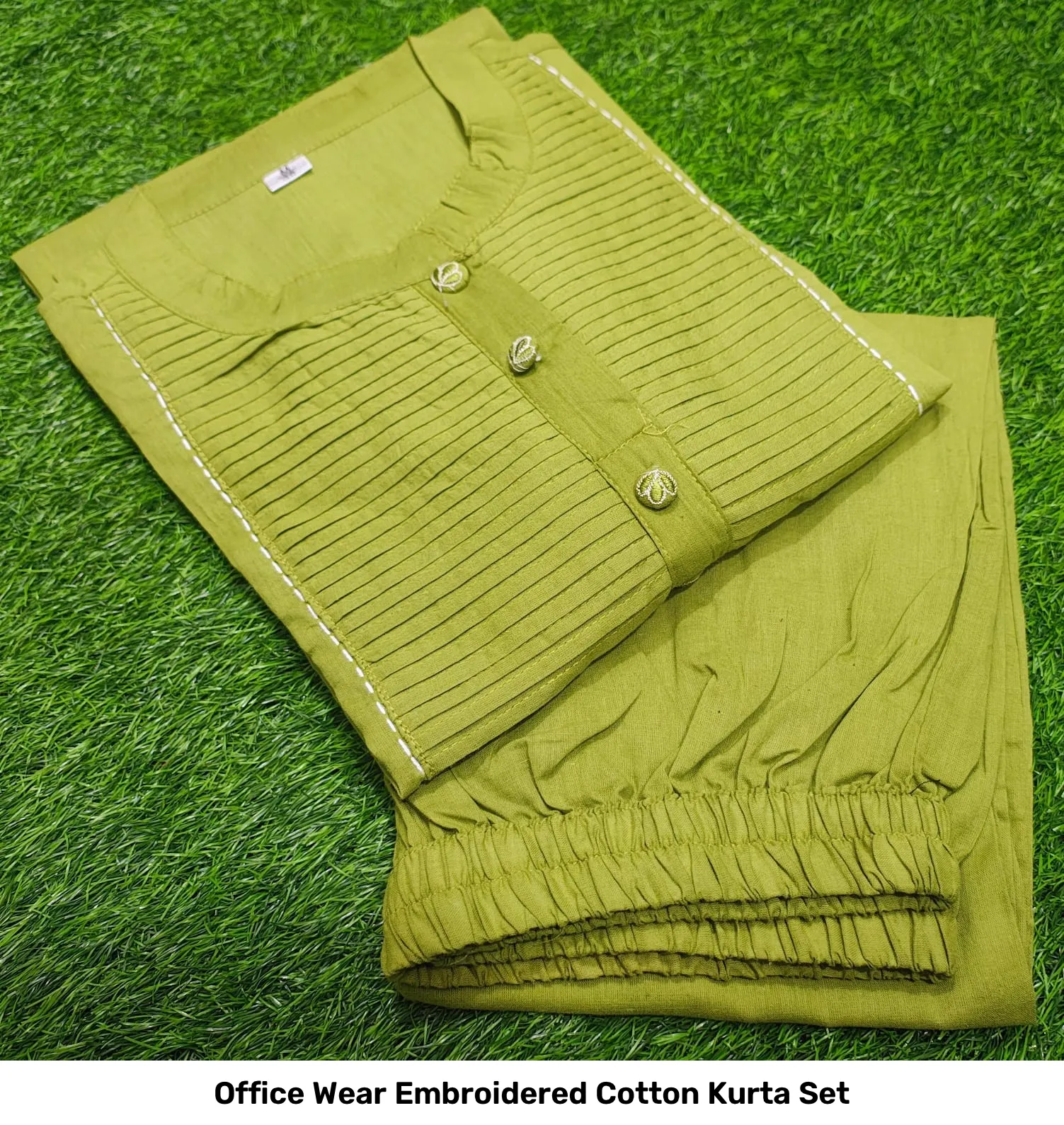 Office Wear Embroidered Cotton Kurta Set 22