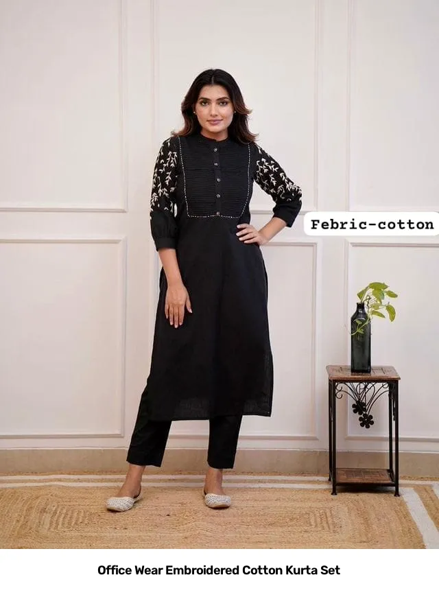 Office Wear Embroidered Cotton Kurta Set 5