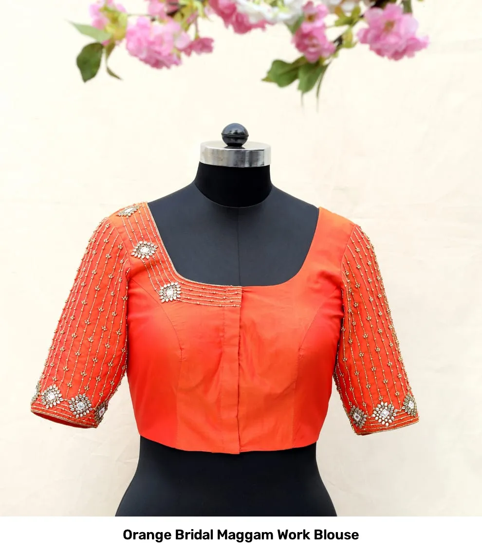 Orange Bridal Maggam Work Blouse 2