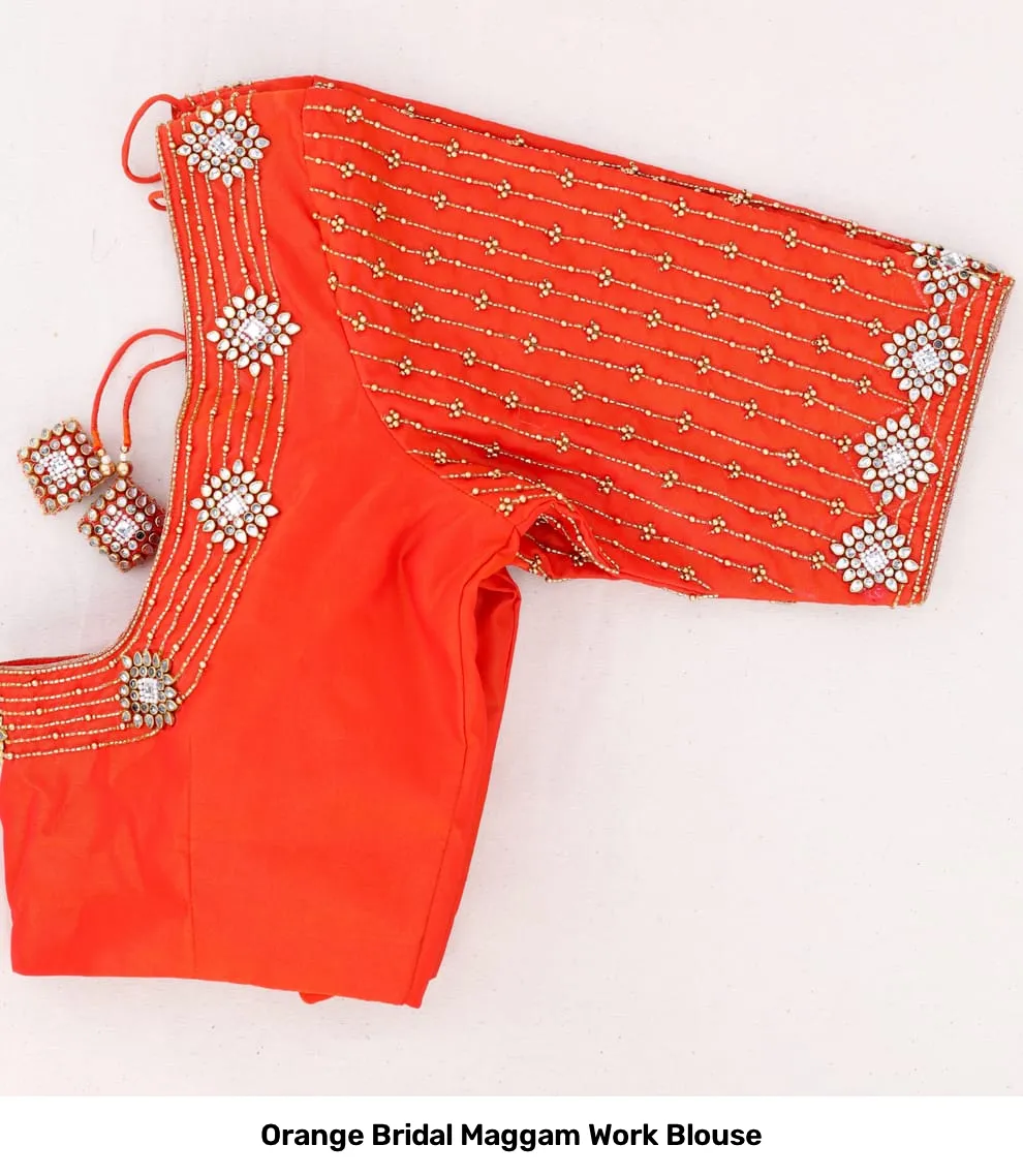 Orange Bridal Maggam Work Blouse 3
