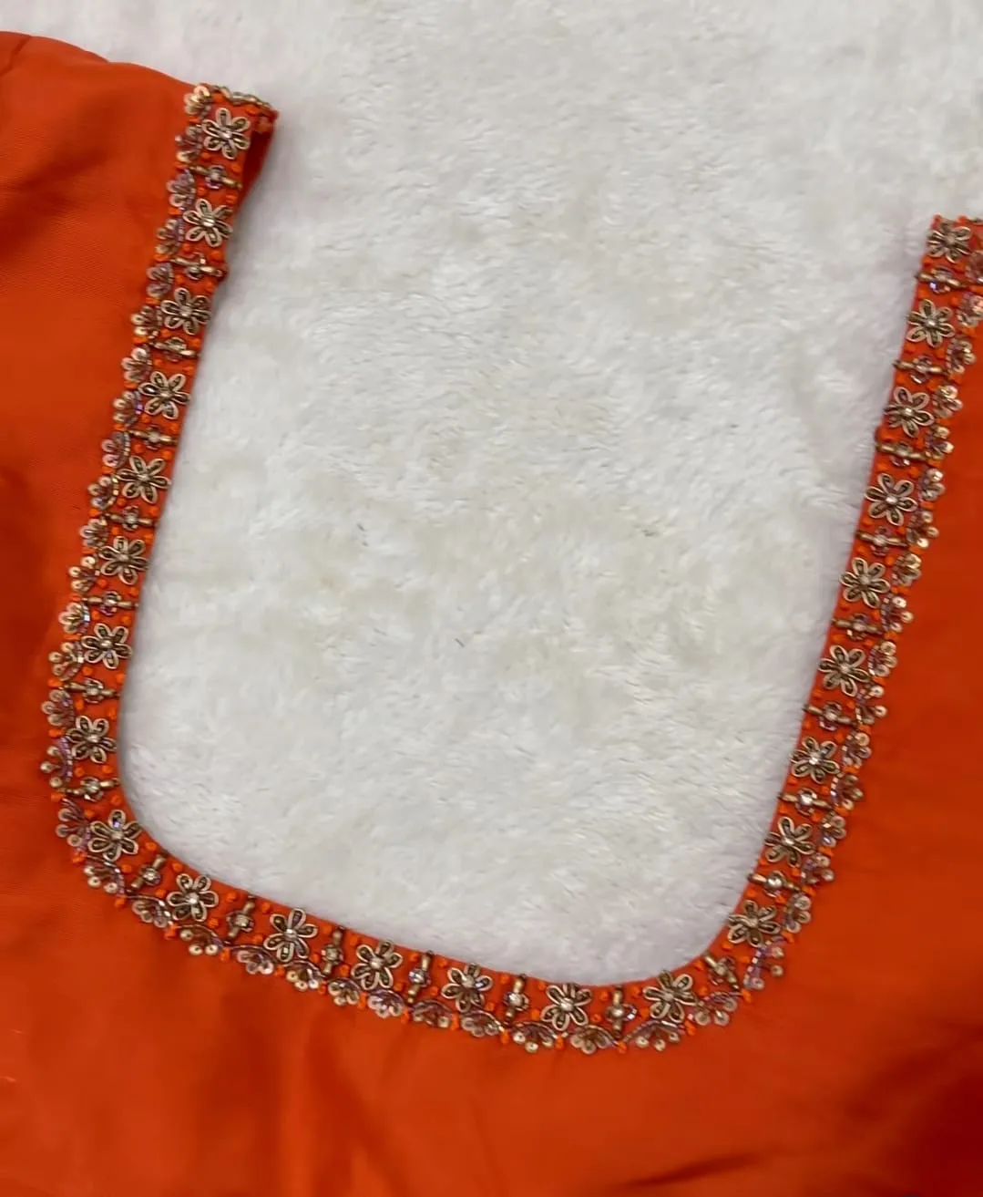 Orange Designer Maggam Work Readymade Blouse