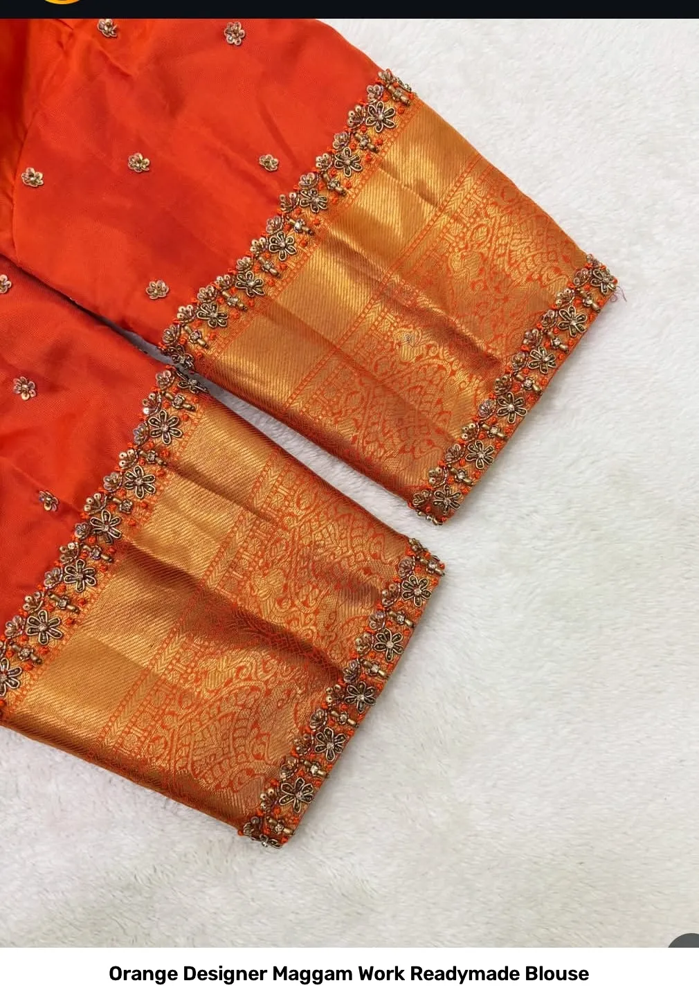 Orange Designer Maggam Work Readymade Blouse 2
