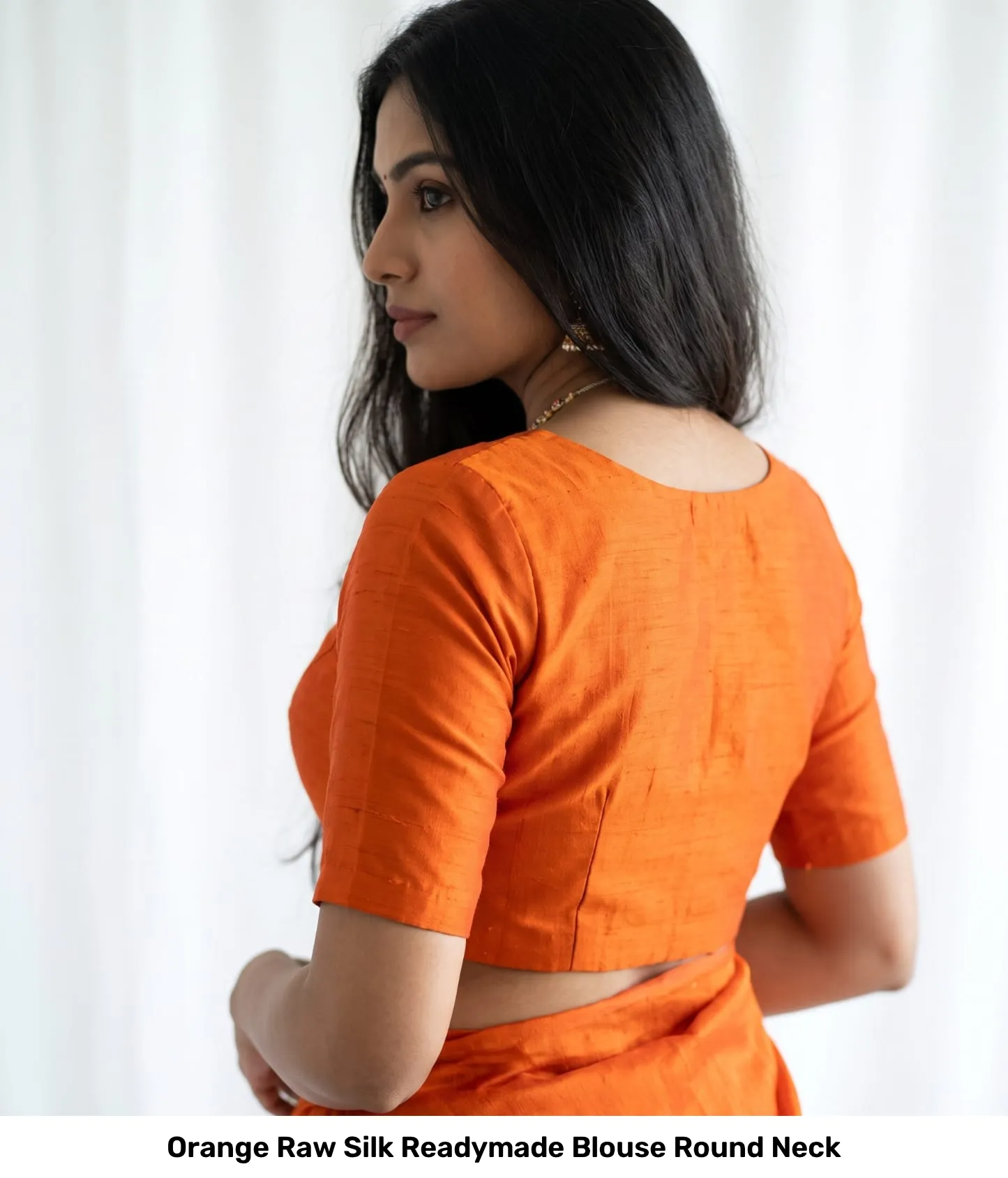 Orange Raw Silk Readymade Blouse Round Neck 2