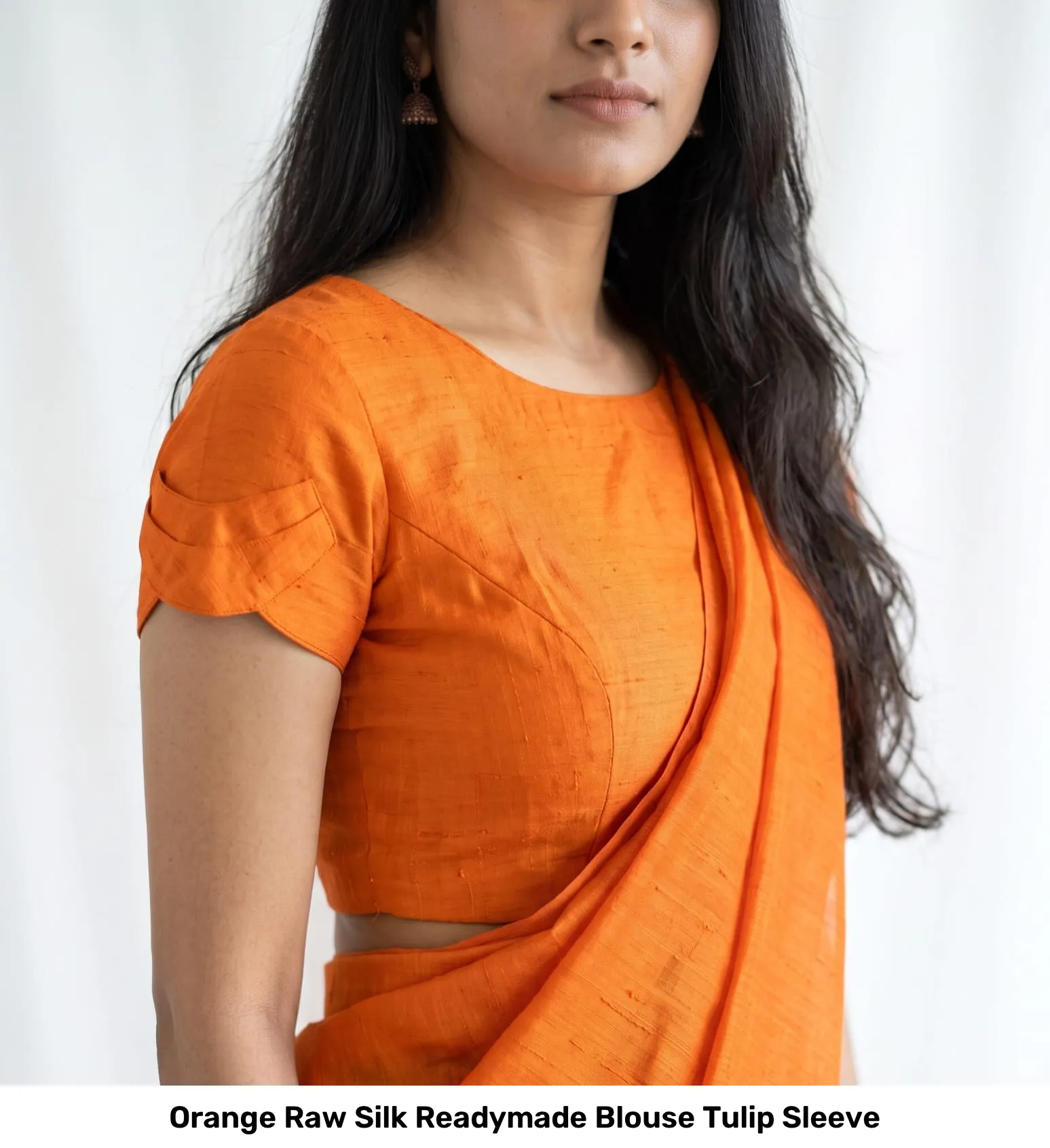 Orange Raw Silk Readymade Blouse Tulip Sleeve 2