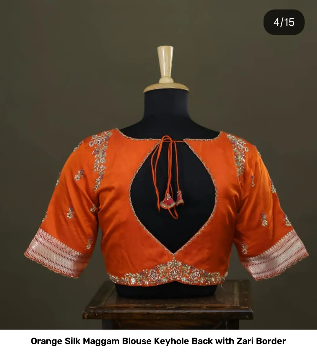 Orange Silk Maggam Blouse Keyhole Back with Zari Border 3