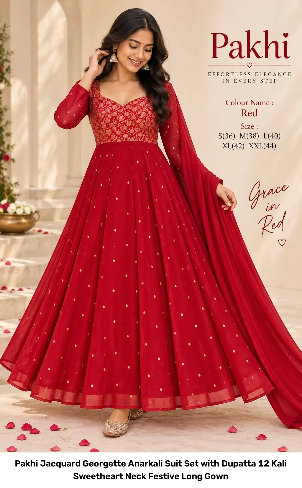 Pakhi Jacquard Georgette Anarkali Suit Set with Dupatta – 12 Kali Sweetheart Neck Festive Long Gown 6