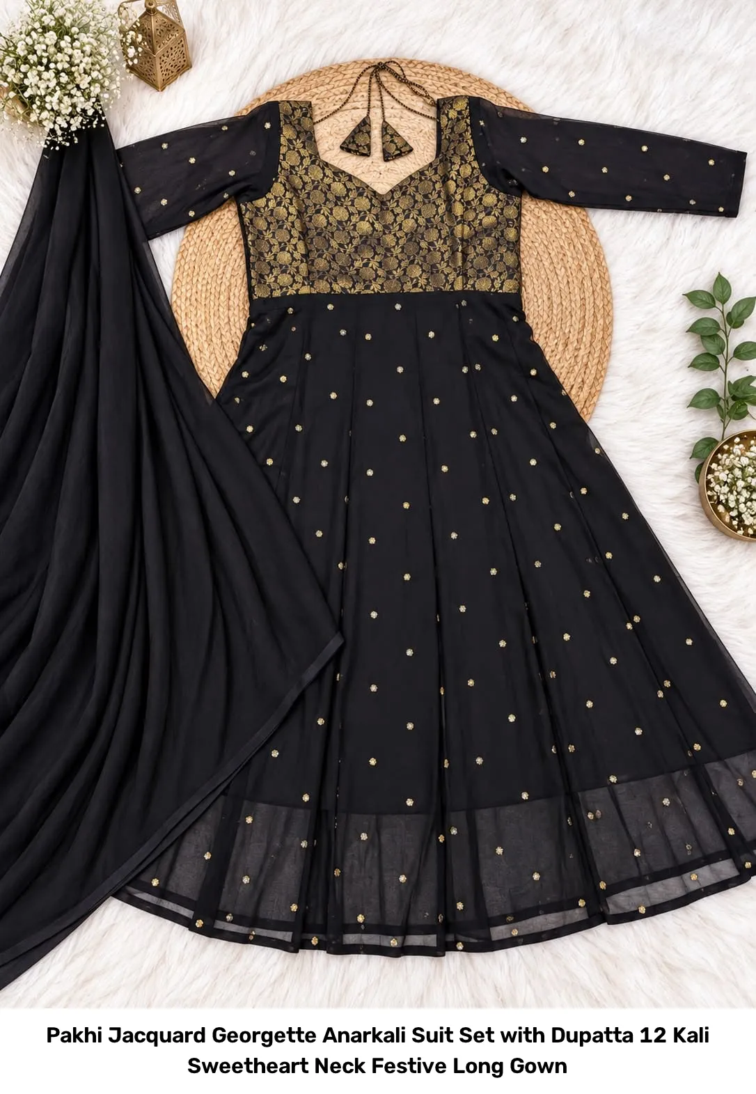 Pakhi Jacquard Georgette Anarkali Suit Set with Dupatta – 12 Kali Sweetheart Neck Festive Long Gown 7