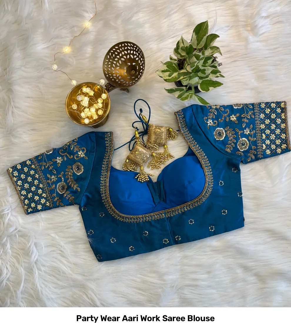 Party Wear Aari Work Saree Blouse 4
