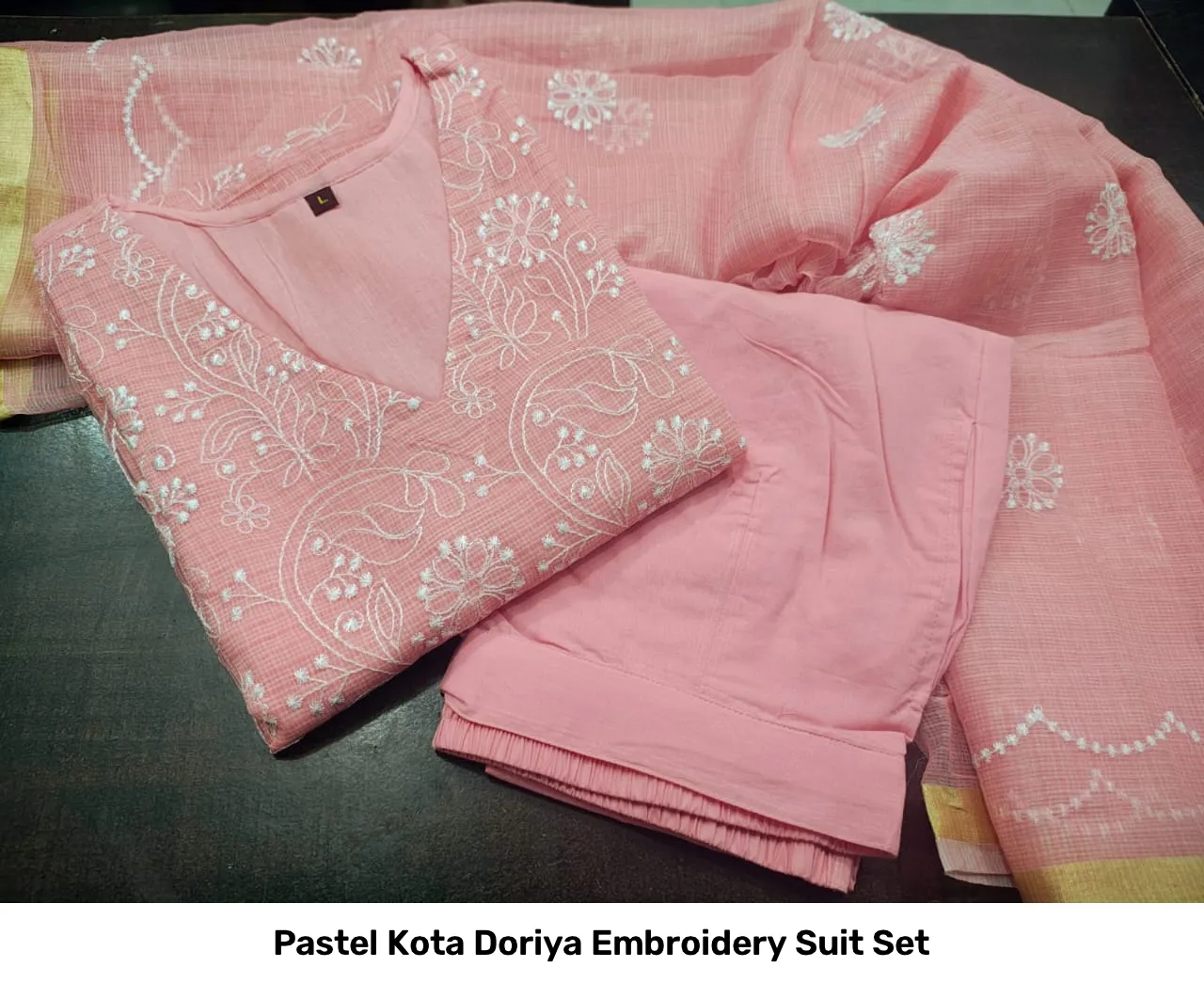 Pastel Kota Doriya Embroidery Suit Set 10