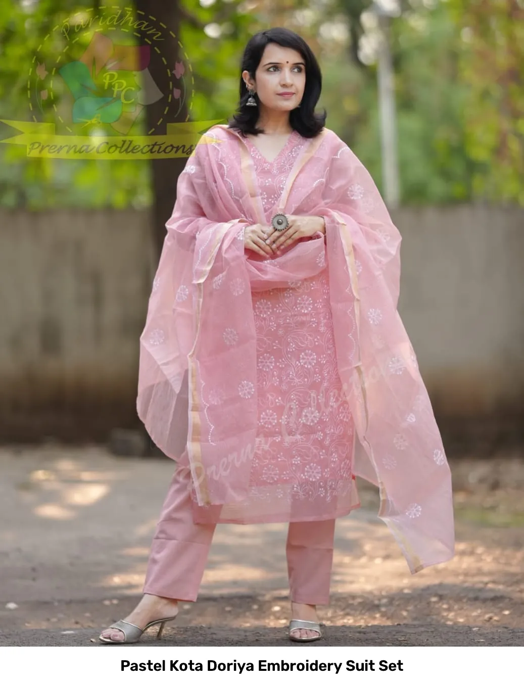 Pastel Kota Doriya Embroidery Suit Set 2