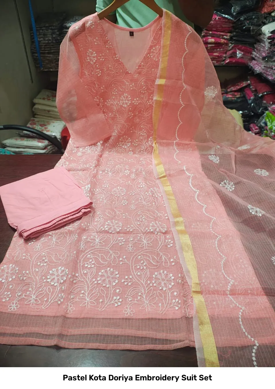 Pastel Kota Doriya Embroidery Suit Set 3