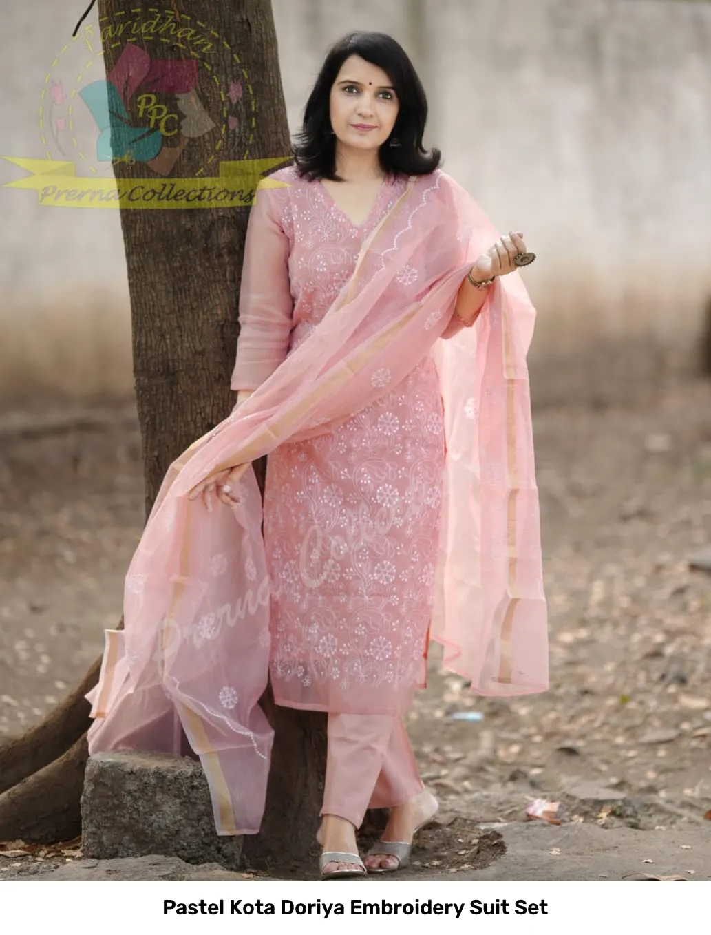 Pastel Kota Doriya Embroidery Suit Set 8