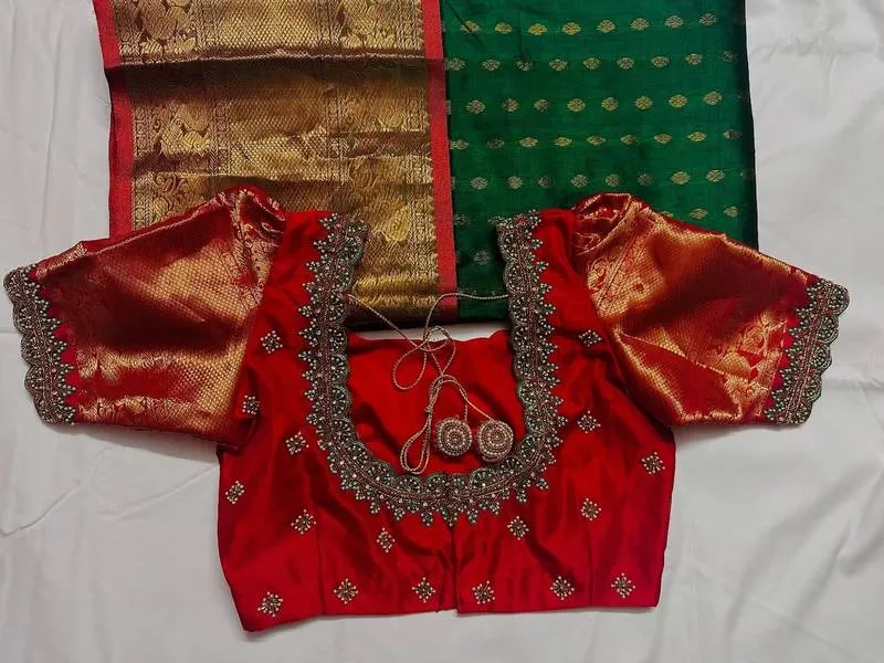 Pastel Pink Lotus Motif Maggam Work Blouse | 3D Cutwork & Kundan Hand Embroidered Silk Saree Blouse