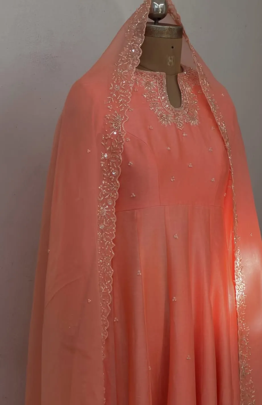 Peach Hand-Embroidered Anarkali Suit with Dupatta