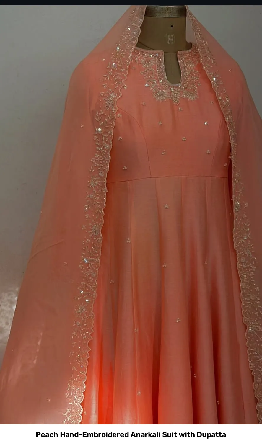 Peach Hand-Embroidered Anarkali Suit with Dupatta 2