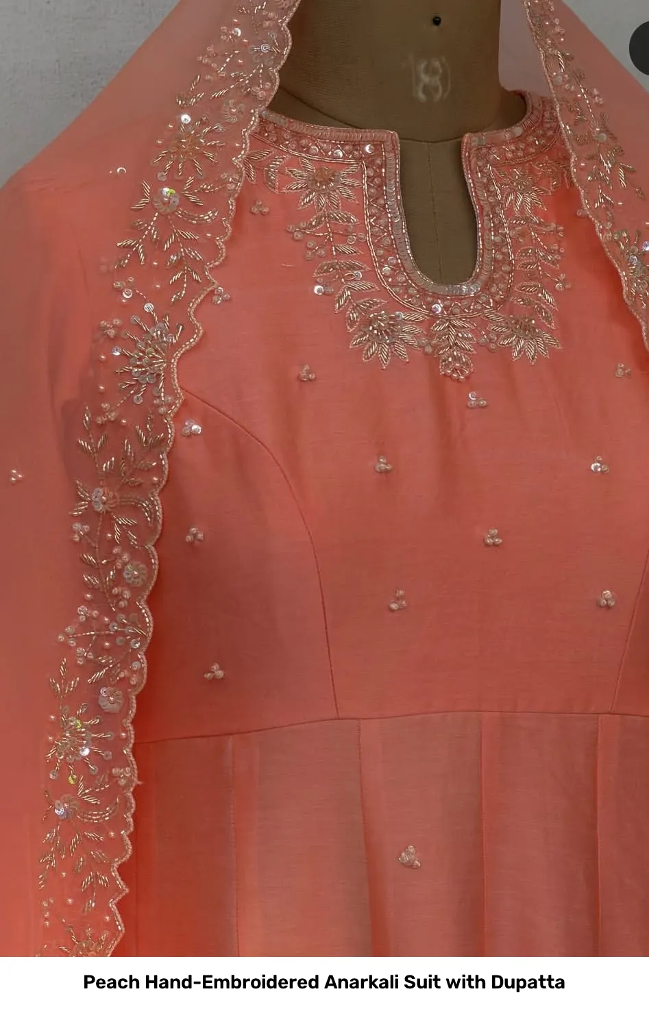 Peach Hand-Embroidered Anarkali Suit with Dupatta 3